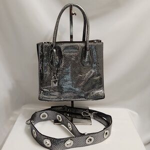 Michael Michael Kors Mercer Metallic Snake-Embossed-Leather Crossbody Hand Bag